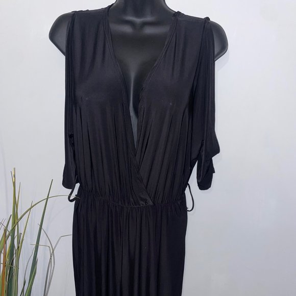 Black Slit Shoulder Jumpsuit - Picture 1 of 7